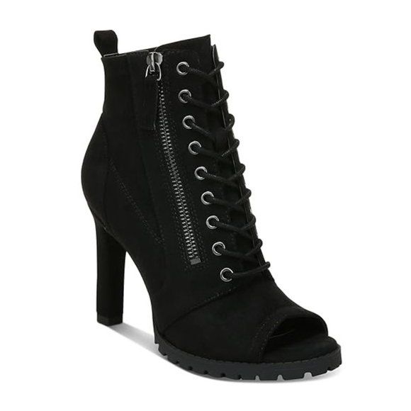 BAR III - DAMAS - Black Lace Up Zipper Stiletto Booties Open Toe - Ankle Boots 8 - Picture 1 of 10